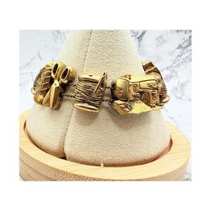 Vintage Gold Tone Sewing Theme Sliding Charm Bracelet Seamstress 7.25"